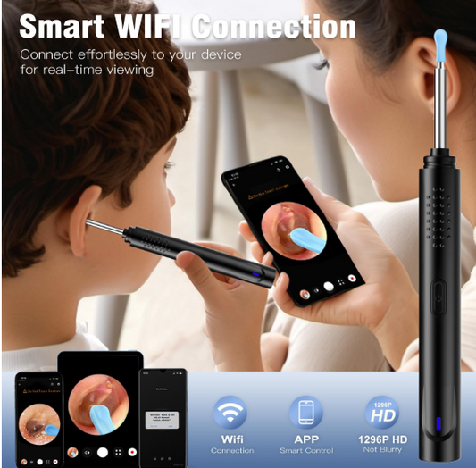 Ear Wax Removal, Ear Cleaner with Camera with 1296P, Earwax Removal kit with 9 Ear Pickand 8 Traditional Tools, Built-in WiFi lP67 Waterproof, Ear Cleaning Kit foriPhone,iPad,Android (Black)