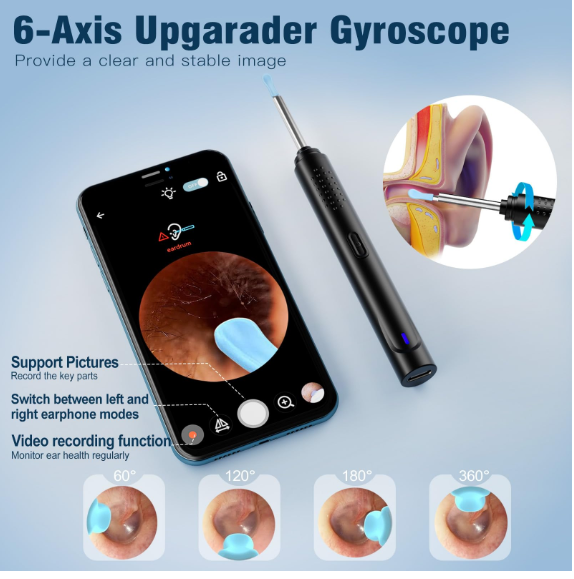 Ear Wax Removal, Ear Cleaner with Camera with 1296P, Earwax Removal kit with 9 Ear Pickand 8 Traditional Tools, Built-in WiFi lP67 Waterproof, Ear Cleaning Kit foriPhone,iPad,Android (Black)