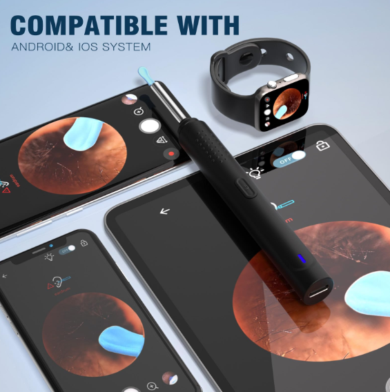 Ear Wax Removal, Ear Cleaner with Camera with 1296P, Earwax Removal kit with 9 Ear Pickand 8 Traditional Tools, Built-in WiFi lP67 Waterproof, Ear Cleaning Kit foriPhone,iPad,Android (Black)