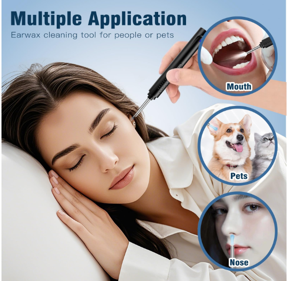 Ear Wax Removal, Ear Cleaner with Camera with 1296P, Earwax Removal kit with 9 Ear Pickand 8 Traditional Tools, Built-in WiFi lP67 Waterproof, Ear Cleaning Kit foriPhone,iPad,Android (Black)